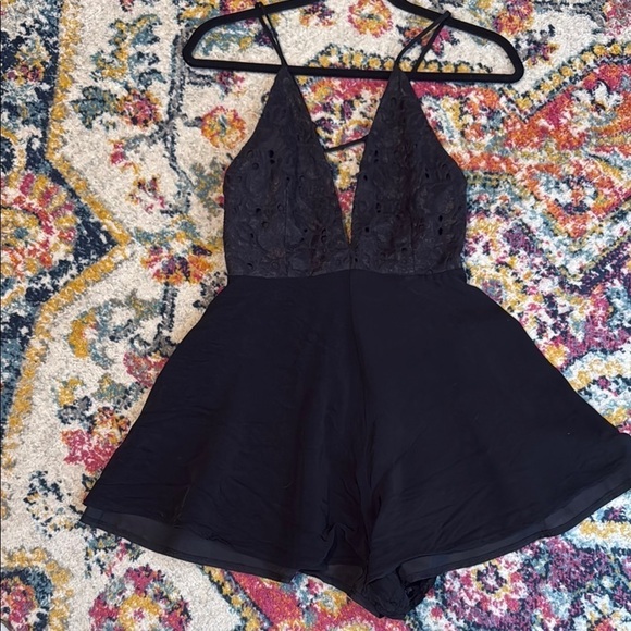 AKIRA Pants - Akira Chicago Black Eyelet Evening Romper Size Small